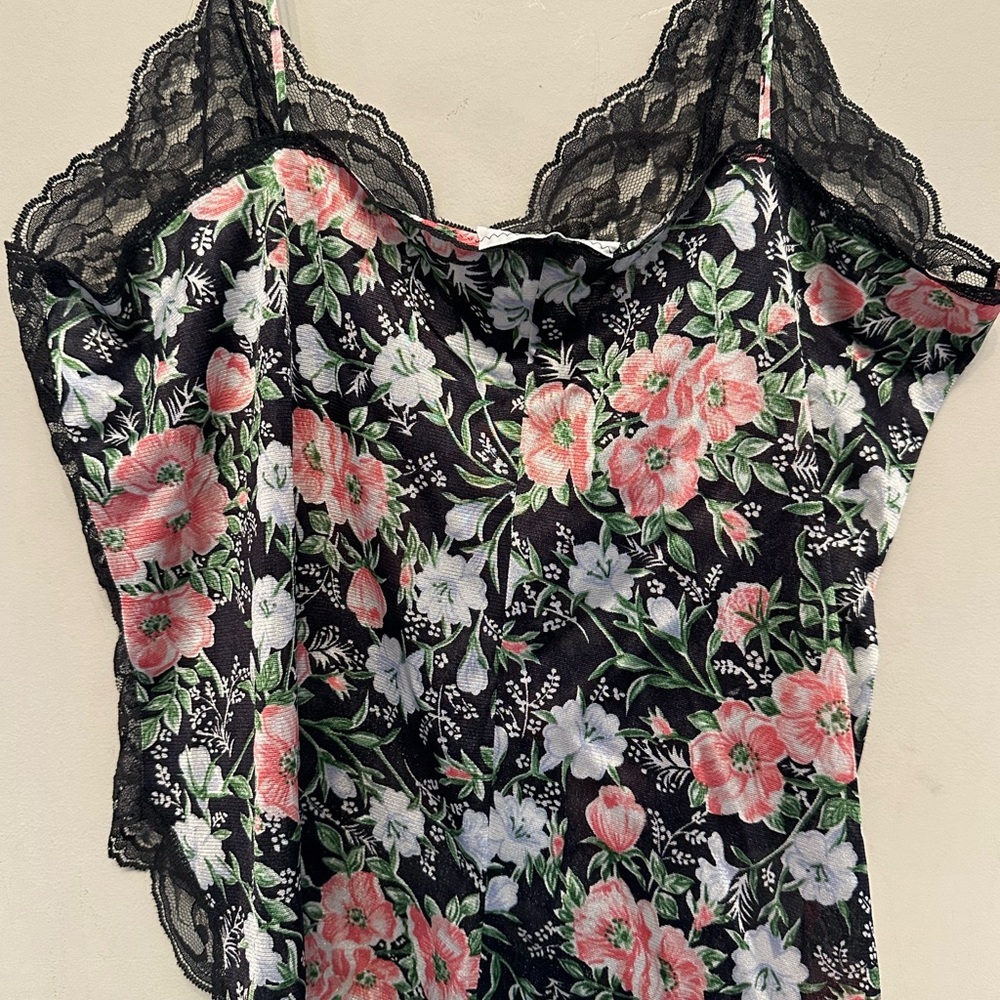 Vintage 90βs/Y2K Era Vassarette Floral & Black Lace Bodysuit Size Large - Picture 8 of 10